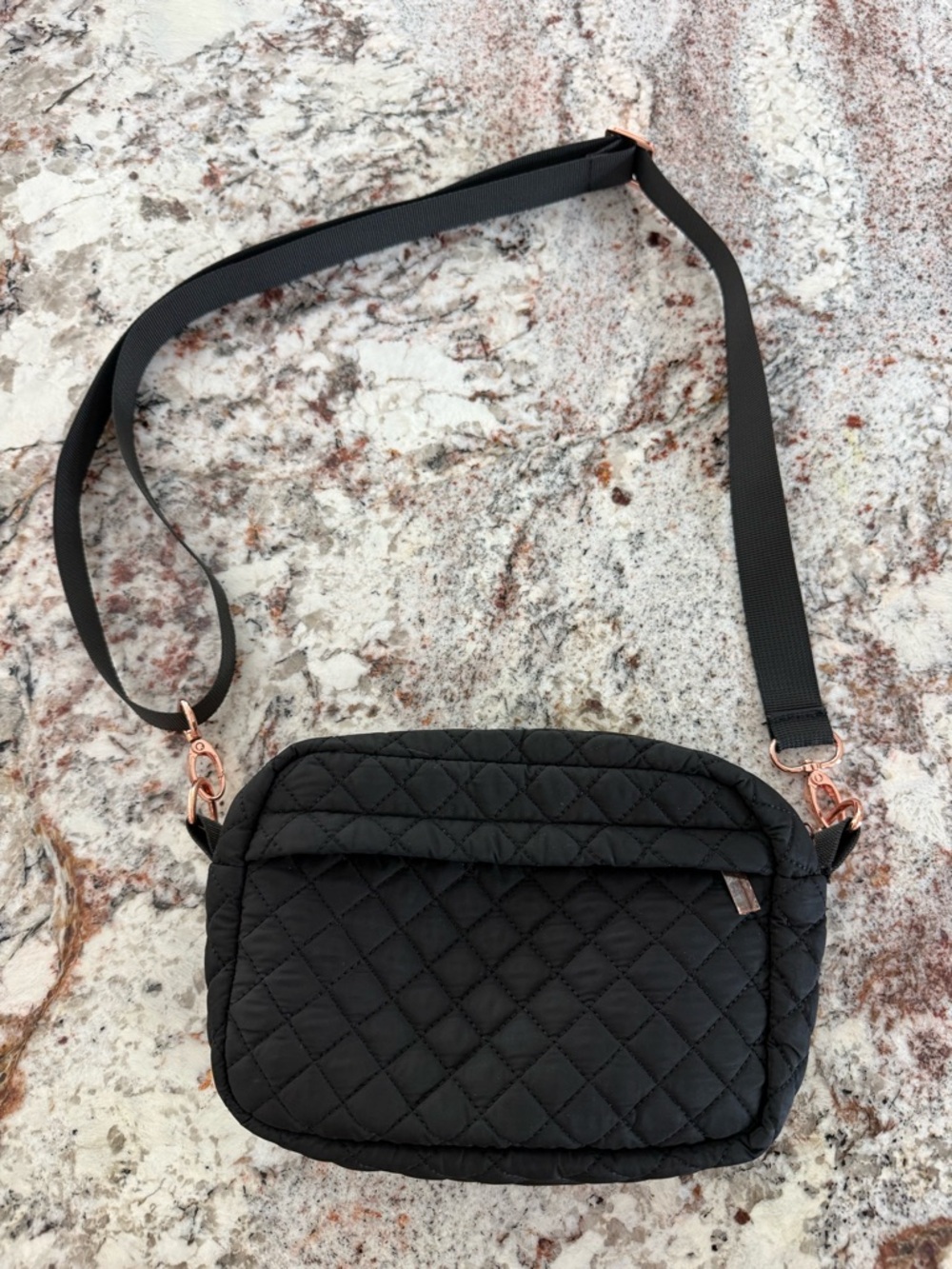 Quilted Black Crossbody Bag with Rose Gold Hardware- from DSW